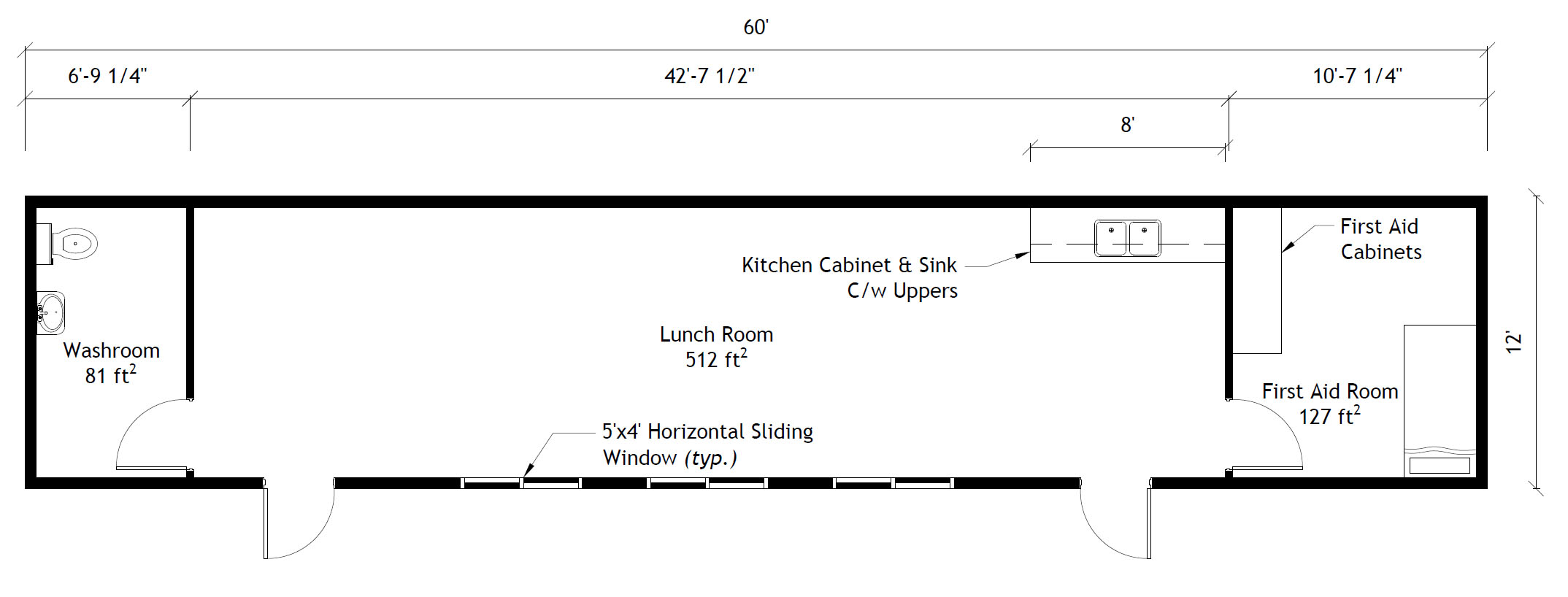 12 x 60 Modular Lunchroom Floorplan
