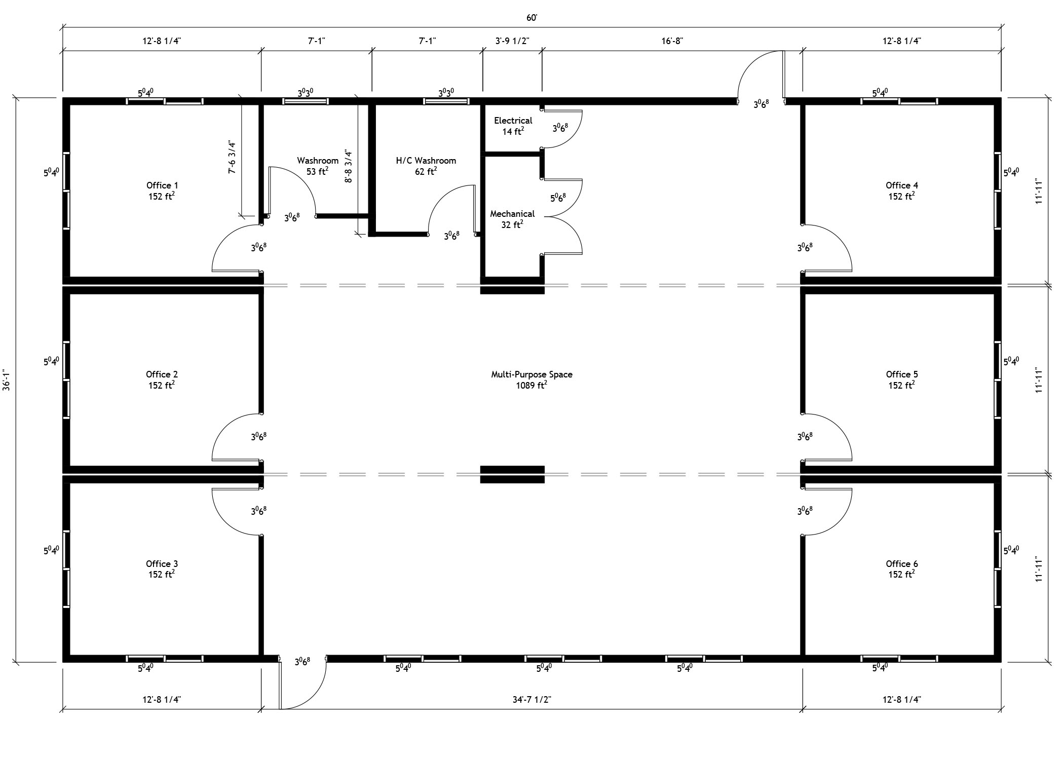 36 x 60 Modular Office Floorplan