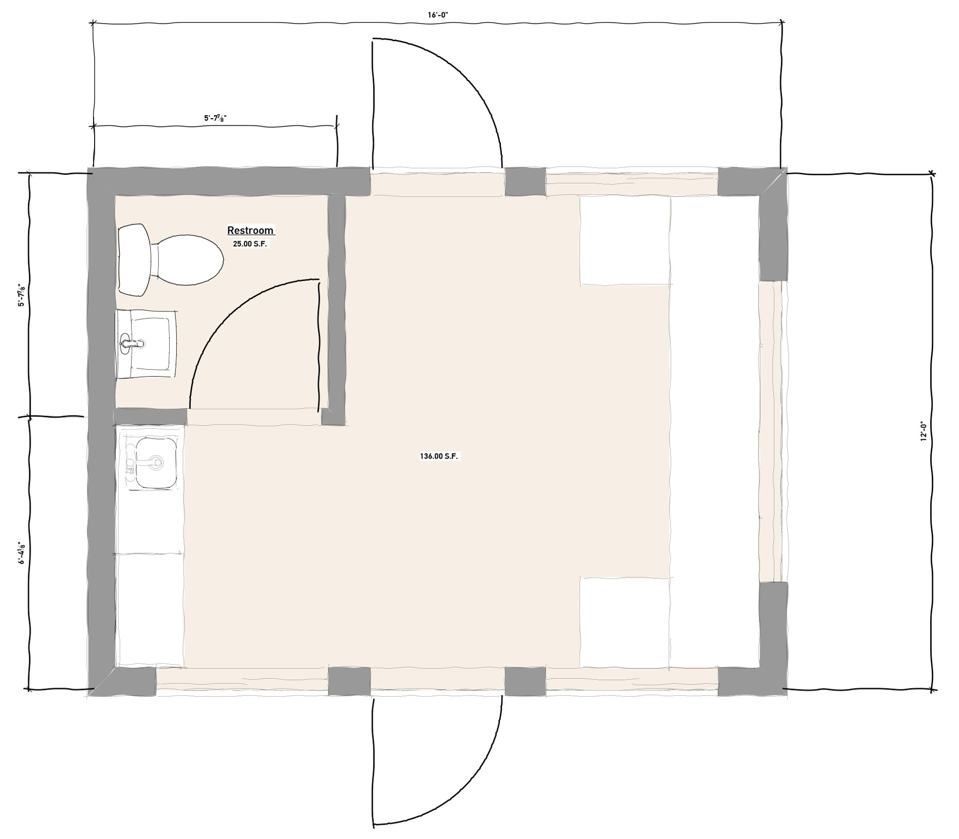 12 x 16 Modular Guardhouse or Backyard Office Floorplan