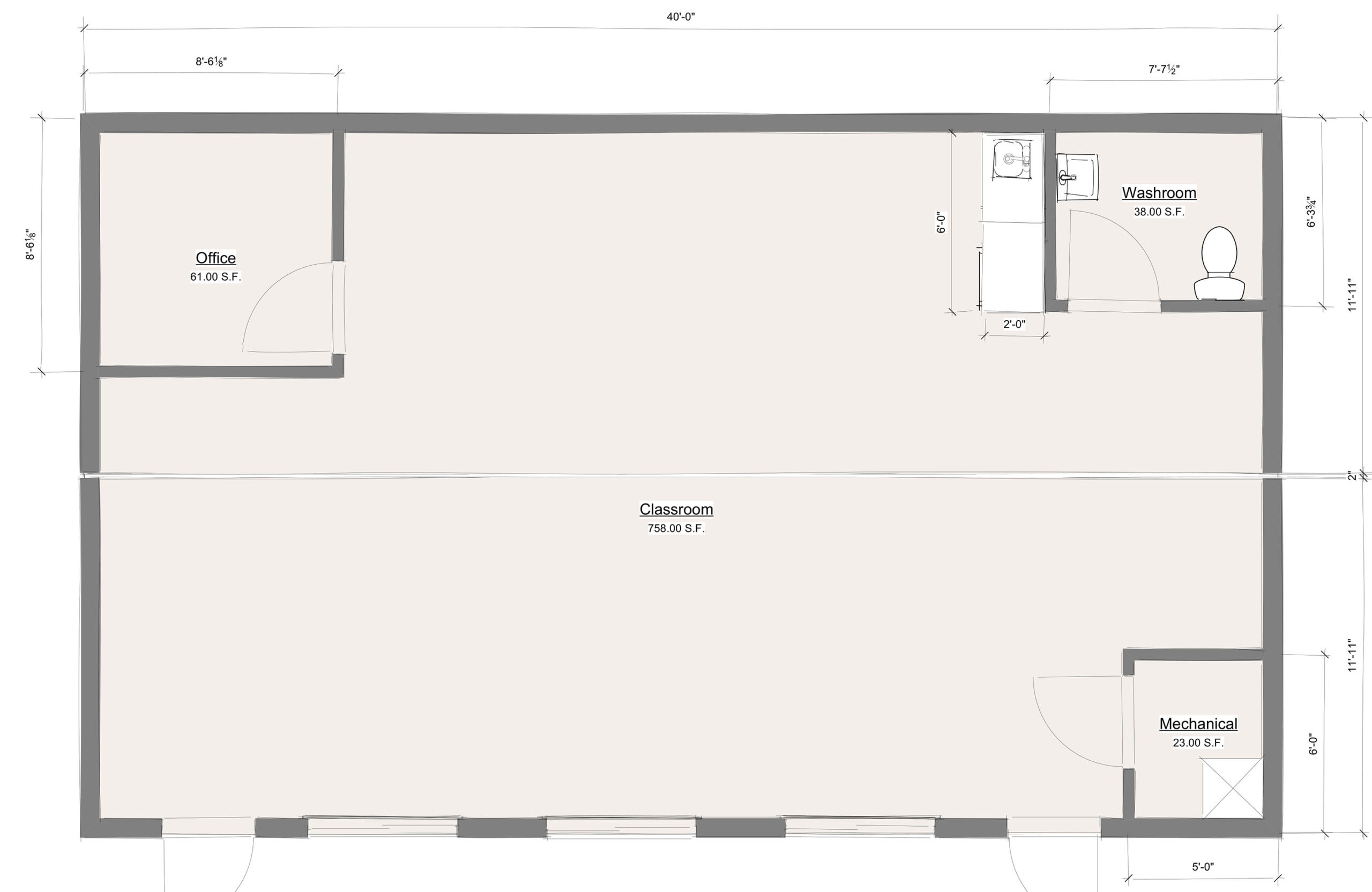 Modular Portable Classroom with Washroom Floorplan