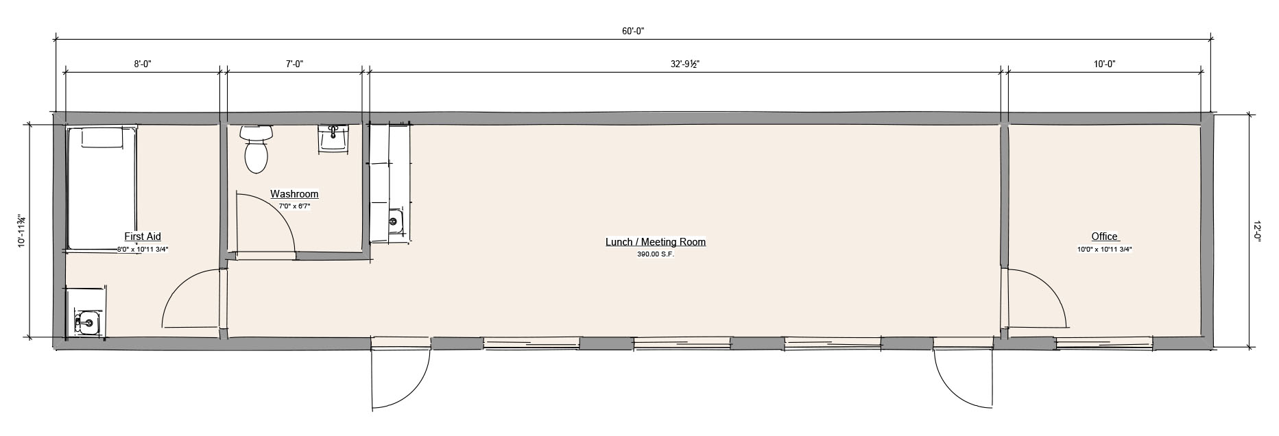 12x60 Modular Site Office Floorplan